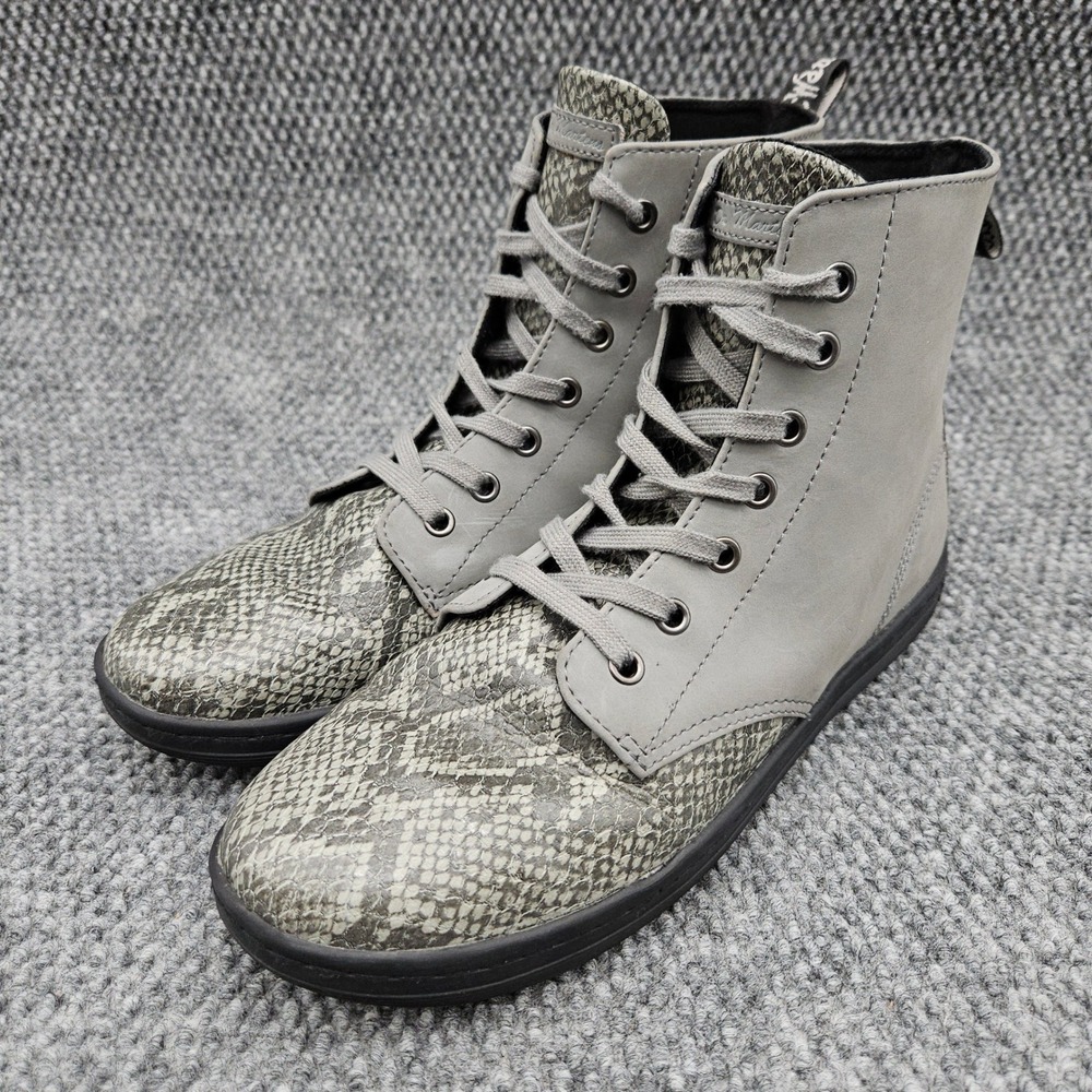 Dr Doc Martens Women's 10 Gray Boots Leyton Snakeskin Lace Up Combat Punk Grunge